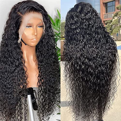 Water Wave Lace Front Wigs 13x4 HD Trasparent Glueless Lace Frontal Wigs for Women Pre Plucked with Baby Hair 180 Density Wet and Wavy Wigs (26 inch)