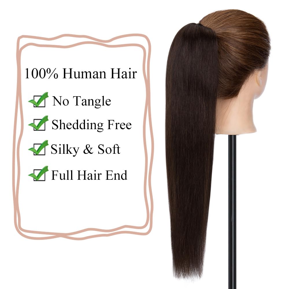 MY-LADY Ponytail Extension Human Hair Claw Clip in Ponytail Hair Extension Straight Pony Tail Hair Extensions Real Human Hair for Women Dark Brown 20 Inch 120g