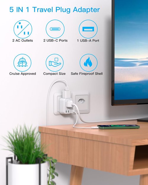 HANYCONY Switzerland Power Travel Plug Adapter, Type J Power Adapter with 2 Outlets 3 USB Ports(2 USB C) for US to Swiss Switzerland Liechtenstein Rwanda