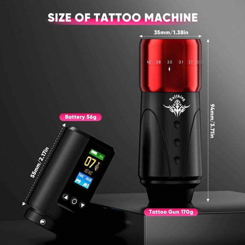 Wireless Tattoo Gun Kit, Rotary Tattoo Gun Machine Kits with Digital LED Display, 1,600mAh Battery, 20Pcs Cartridge Needles, 7 Strokes Length Tattoo Pen Set for Beginners Supplies