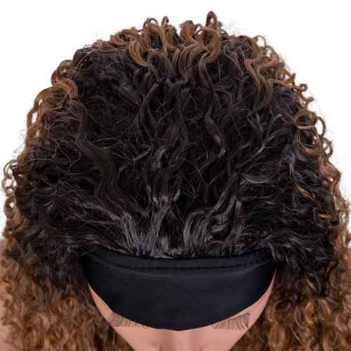 1B30 Deep Wave Headband Wig Ombre Brown Human Hair Headband Wig 130% Density Grade 8A Brazilian Remy Hair Machine Made Wigs Dark Brown Color 22 Inch