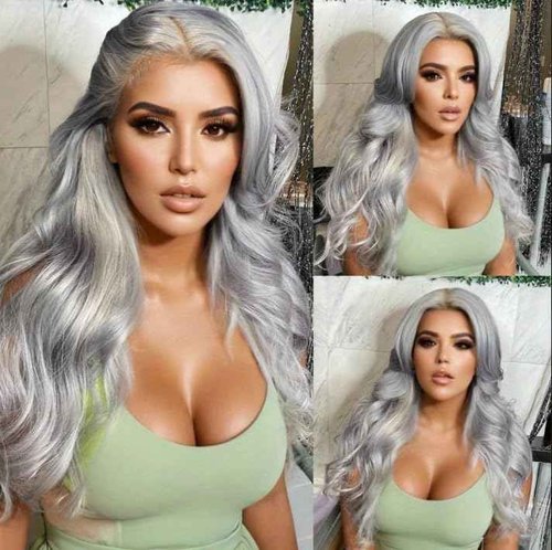 Mscathy Halloween Wigs 200% Grey Human Hair Wigs Body Wave 13×4 UHD Transparent Pre Plucked Pre Cut Gray Lace Front Wig Virgin Human Hair Glueless Lace Front Wigs for Women (18 Inch, Grey body wave)