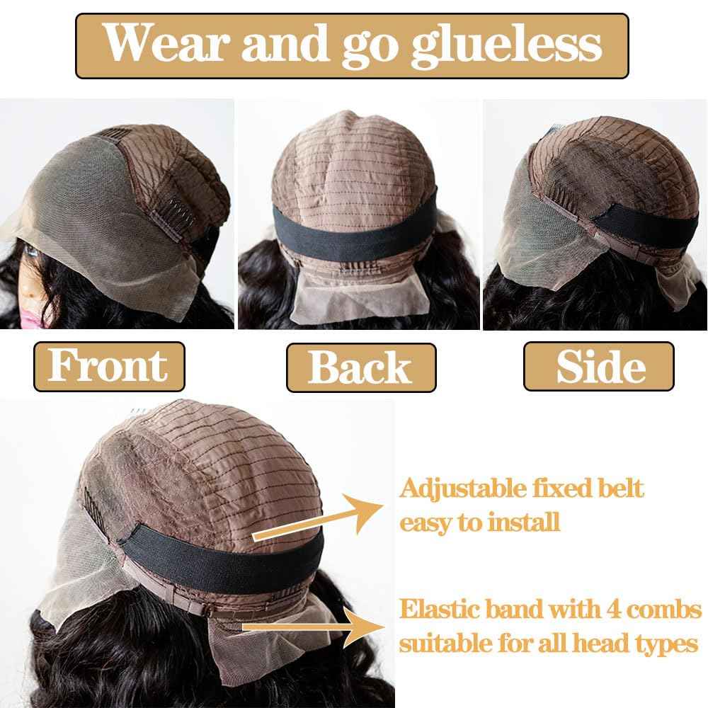 250% Full Density 99J Burgundy Lace Front Wigs Human Hair 13x4 Short Bob Wigs Human Hair Glueless Wear and Go Loose Deep Wave Wig Pre Plucked Pre Bleached Red Wig Human Hair (16inches)