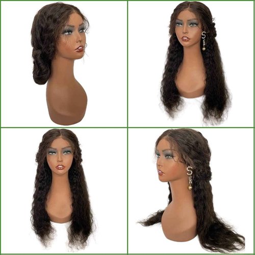 Voloria 4PCS Wholesale Realistic Female Mannequin Head Long Neck Manikin PVC Head Bust Wig Model Head Stand with Makeup Wigs,Hats,Sunglasses,Necklace,Jewelry (Dark), Brown (voloriamannequin4pieces)