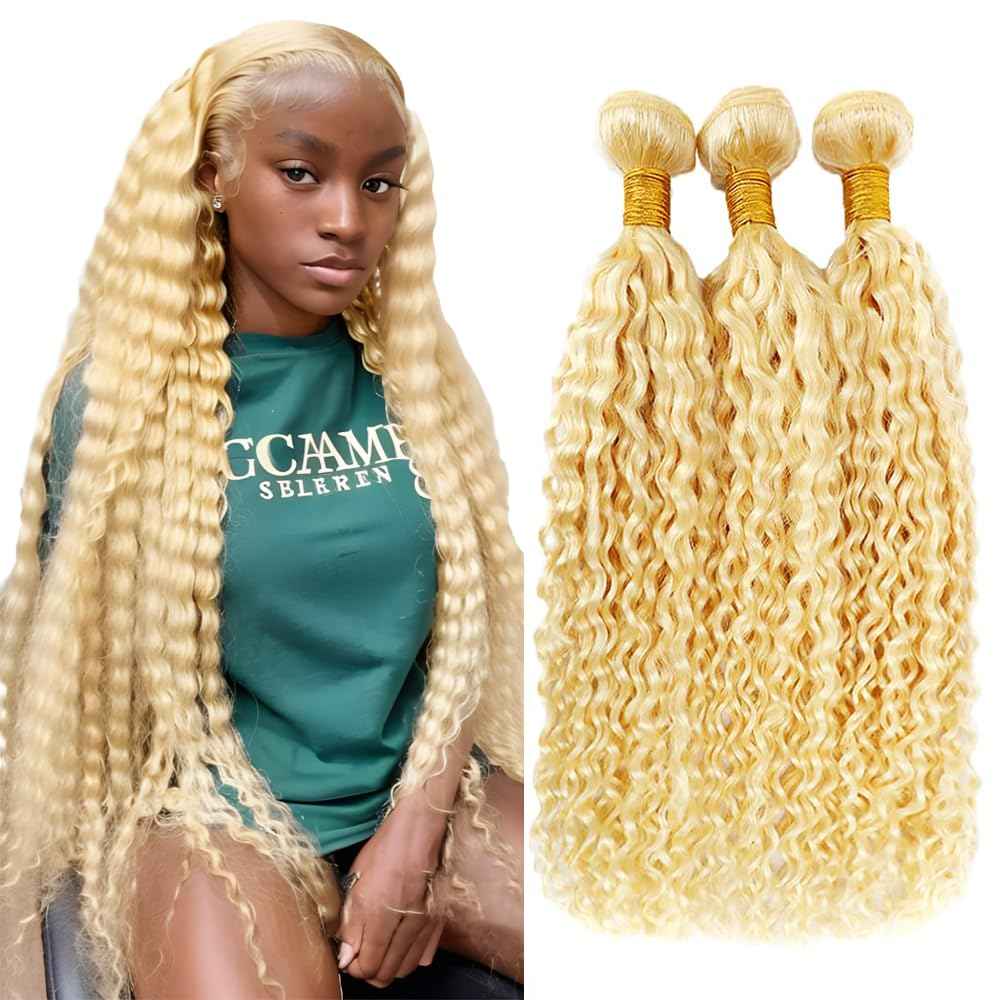 24 26 28 inch 613 Bundles Human Hair Blonde Deep Curly Bundles Peruvian Virgin Remy Hair Extensions Double Weft 613 Deep Wave Human Hair Weave
