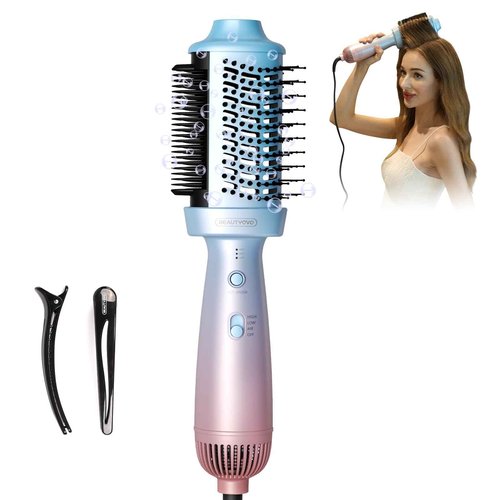BEAUTYOVO 2-in-1 Blow Dryer Brush & Hair Straightener, 850W Ionic Ceramic Hair Dryer Brush with 3 Heat Settings, Frizz Control for Curly/Thick Hair, Portable Styling Tool for Travel & Home Use