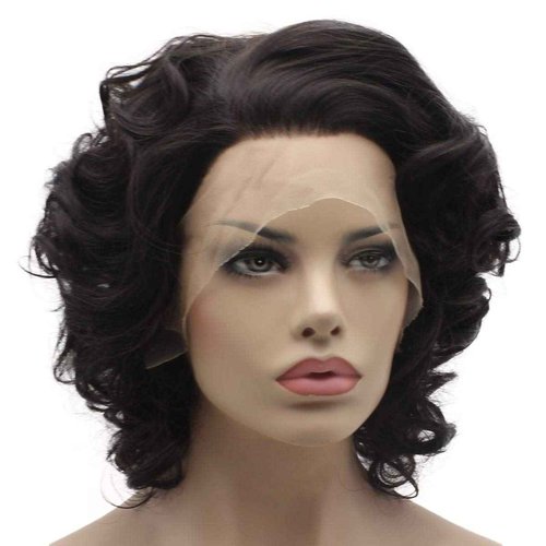 Lushy Lace Front Synthetic Short Wavy Black and Brown Mix Wig - Heat Friendly Heavy Density Stylish