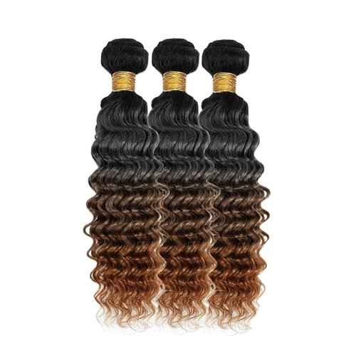 26 28 30 Inch 1B430 Bundles Human Hair Ombre Deep Wave Bundles 3 Tone Black and Color #4 Mixed With Color #30 Bundles Dark Brown Bundles Peruvian Virgin Chocolate Brown Human Hair 3 Bundles