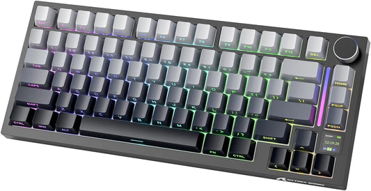 ATTACK SHARK Ajazz AK820Pro Mechanical Keyboard with Coiled Cable,Bluetooth 5.1/USB-C/2.4G Wireless Gaming Keyboard 75%,TFT Smart Display&Knob,PBT Keycap RGB Baclit Gasket-Mounted Custom Keyboard