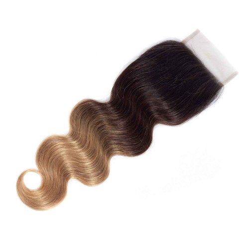 Shining Girl 12A Ombre Body Wave Bundles With Closure Brazilian Virgin Remy 100% Human Hair Ombre 3 Tone T1B/4/27 Color Human Hair Extensions 3 Bundles with 4x4 Lace Closure (16 18 20+14, 1B#/4#/27#)