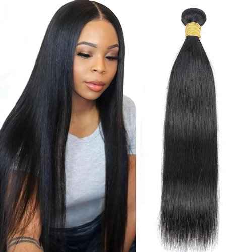 Brazilian Straight Human Hair Bundles Weaves 100% Unprocessed Virgin Straigt Human Hair One Bundles 28Inch Raw Sew in Bundles Deals for Woman Nature Black (100+/-5g)/pc Can be Dyed and Bleached