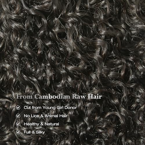 ASHINE Human Hair Bundle Deep Curly Water Wave, Unprocessed Cambodian Raw Hair 22 Inch, Flip Over Quick Weave Wet and Wave Bundles for Women Natural Black