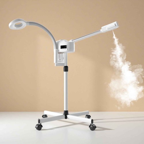 Facial Steamer Professional, Facial Steamer with Magnifying Lamp for Esthetician, 2 in 1 Ozone Steamer for Face, Face Steamer for Facial Deep Cleaning, White.