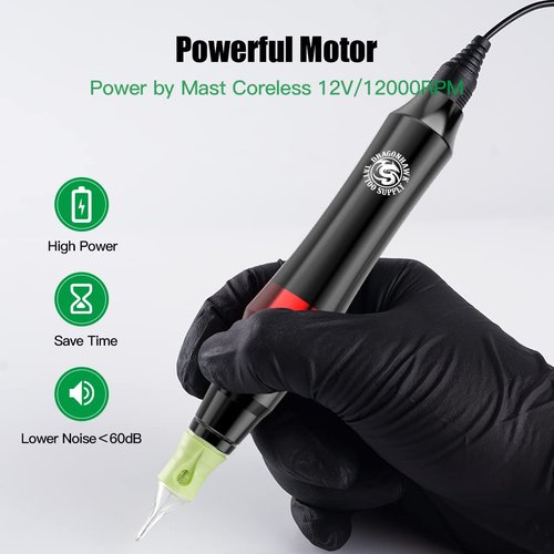 Dragonhawk S4 Wireless Tattoo Pen Kit, Complete Tattoo Machine Gun Kit, Slim Tattoo Pen with Cartridges Needles by Dragonhawklabs, Tattoo Power Supply & Black Tattoo Ink - General Tattoo Kit