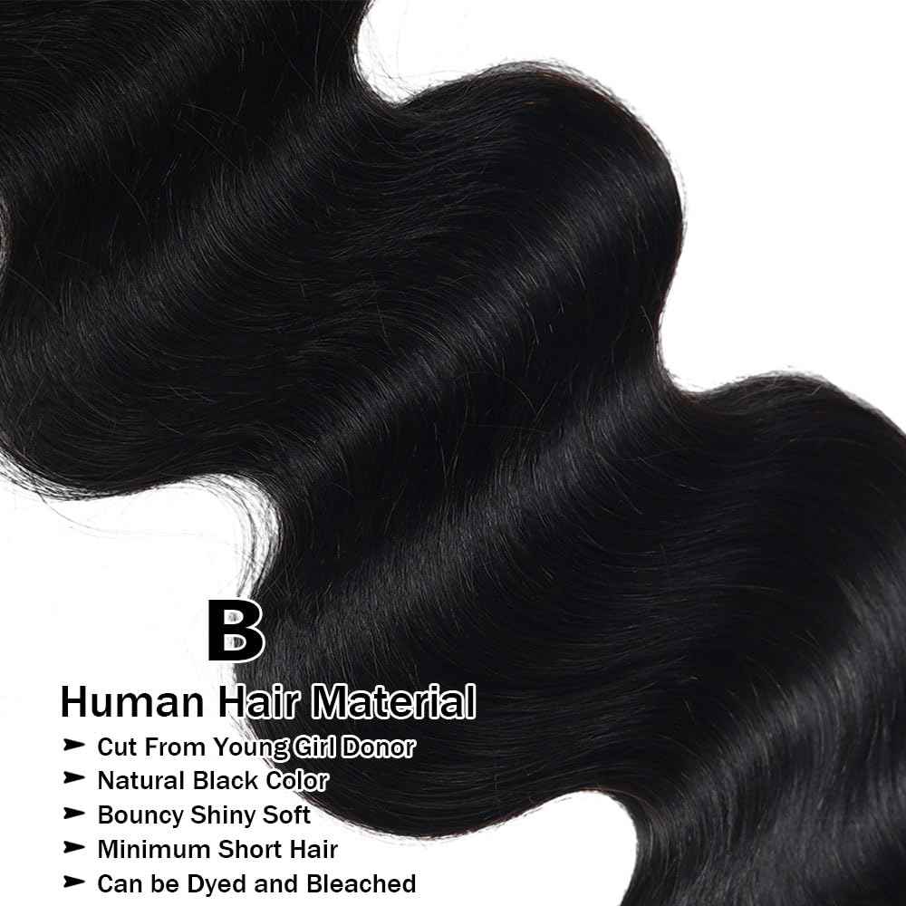 12A Human Hair Bundles 10 12 14 Inch Body Wave Bundles Human Hair 100% Unprocessed Brazilian Virgin Weave 3 Bundle Real Natural Black Wet and Wavy Human Hair Extensions 1B Color for Women