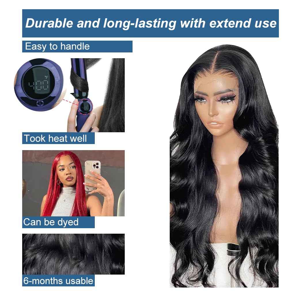 HOT STAR 13x6 Body Wave Lace Front Wigs,100% Real Human Hair [2-year life], HD Human Hair Lace Front Wigs for Black Women Glueless Wig Human Hair Pre Plucked with Baby Hair 26 Inch 200% Density