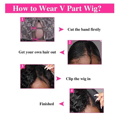 Amznlady Curly V Part Wig Human Hair Brazilian Virgin Human Hair Wigs for Black Women Upgrade U Part Wigs Glueless Full Head Clip In Half Wig No Leave Out 180% Density Natural Black 16 Inch