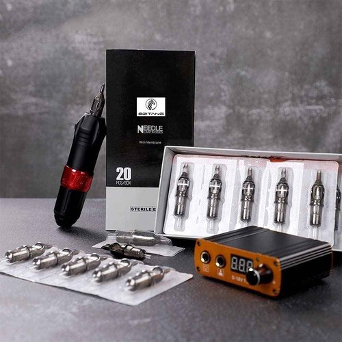 BZTANG Tattoo kit Tattoo Pen DC Interface Rotary Tattoo Machine with Needle Cartridges Power Supply Quiet Body&Art