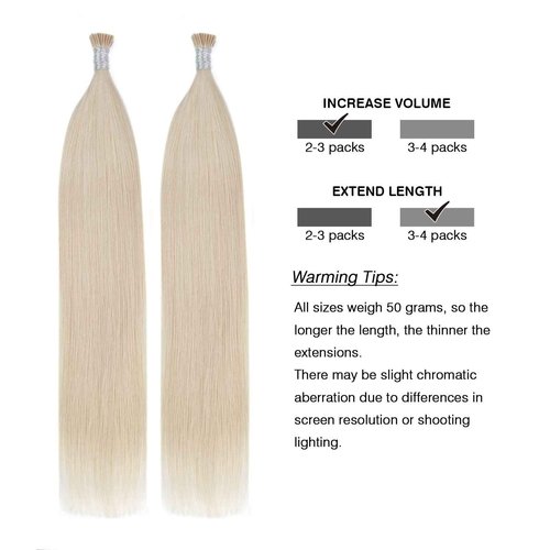 ABH AmazingBeauty Blonde Hair Extensions 24 Inch I Tip Ash Platinum #60A - Soft Fusion Human Hair 50Gram/50Strands