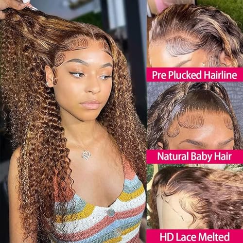 Human Hair Wig 5x5 Highlight P4/30 Brown Water Wave Lace Front Wigs Human Hair Dark Brown Water Wave Human Hair Wig 200% Density