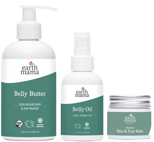 Earth Mama Belly Butter, Belly Oil, Skin & Scar Balm Kit for Dry, Stretching Skin | Moisturize + Encourage Skin's Natural Elasticity During Pregnancy | Pregnancy Stretch Mark Scar Cream