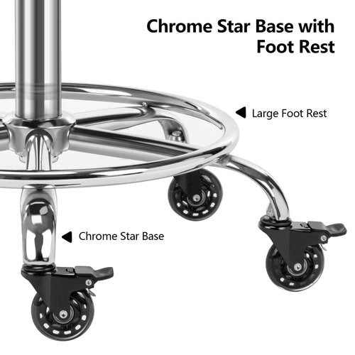 CoVibrant Lockable Rolling Stool with Noiseless Rubber Wheels & Footrest - Adjustable Swivel Stool Chair for Kitchen, Medical, Workshop, Salon, Tattoo, Office (Black, 20"-27")