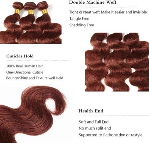 Color 33 Bundles Reddish Brown Body Wave Bundles Copper Brown Body Wave Bundle Unprocessed Brazilian Remy Hair Extensions 16 18 20 Inch