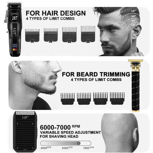 LQT Professional Hair Clippers for Men,Professional Barber Clippers and Trimmer Set,Mens Cordless Clipper, Electric Hair Cut Machines,Cordless Mens Grooming Kit for Face, Hair, Gifts