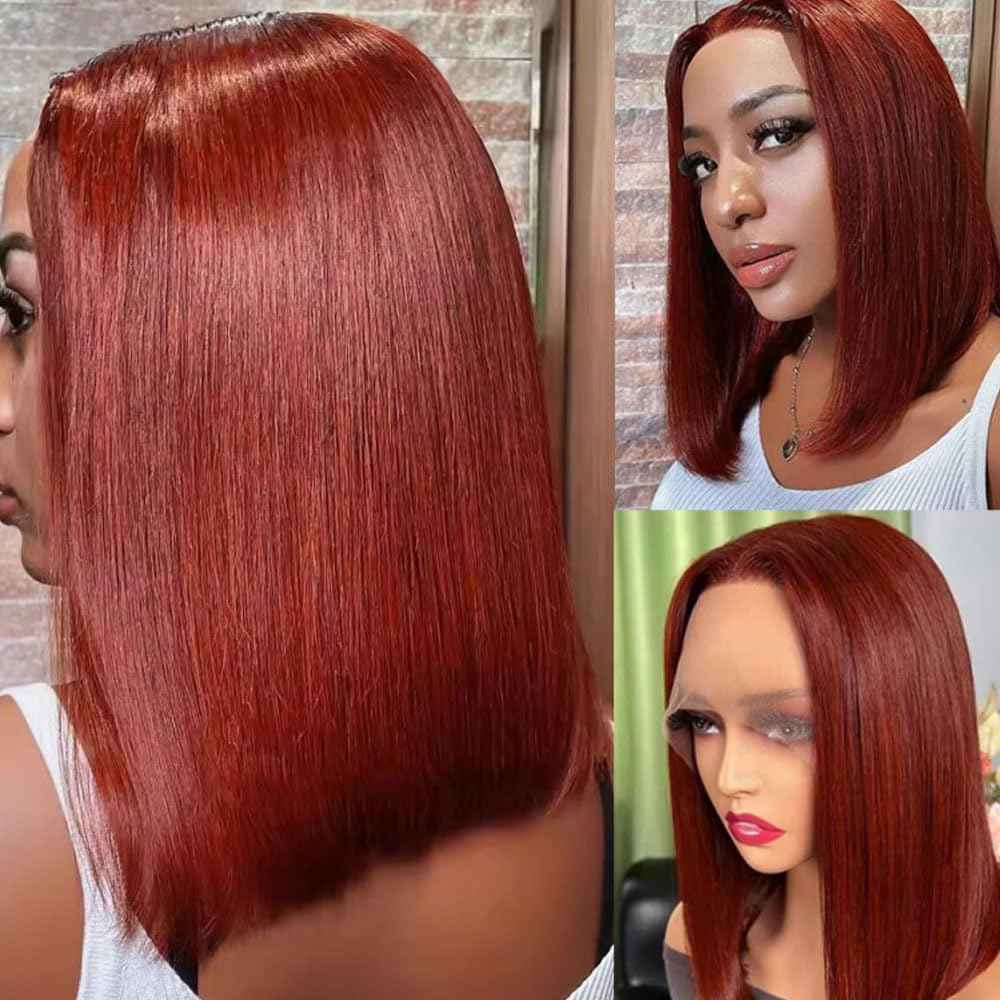 13x4 Lace Front Wigs Human Hair Brown,Reddish Brown hd Lace Front Bob Wigs for Black Women,10Inch Glueless Wigs Per-Plucked with Baby Hair Straight Short Wig Auburn Brown Lace Frontal Wig180% Density