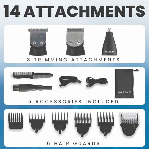 Supreme Trimmer Multigroomer SMG3030 + Solo Foil Shaver Kit | Wet/Dry 14PC Kit All-in-one Nose, Ear, Head & Face Precision Beard Trimmer | Pocket Shaver for Barbers & at Home Use