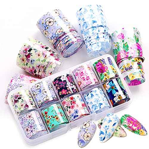 Nail Foil, DANNEASY 30 Rolls Nail Art Foil Transfer 3D Flower Stickers for Nails Blossoms Foils Nail Wraps for Nails Art Decorations Manicure Supplies