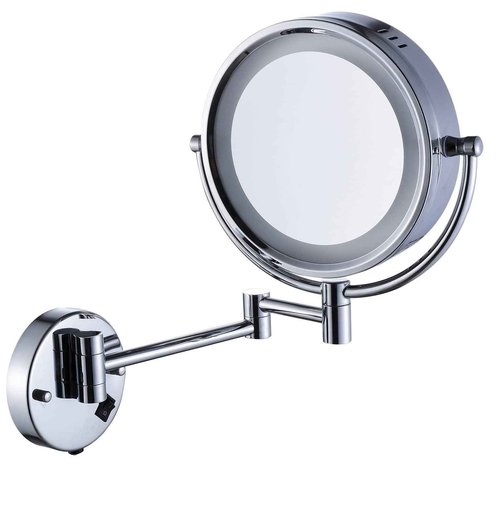 Cavoli Hardwire LED Lighted Wall Magnifying Mirror for Bathroom with 10x Magnification Sliver,9 Inch Round Surface 13" Extendable Arm Polish Chrome