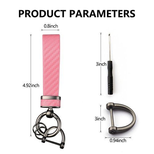 Turcee Carbon Fiber Car Keychain,Automotive Interior Accessories Keychains Leather Car Key Fob,Car Accessories Key Ring&Anti-Lost D-Ring(light pink)