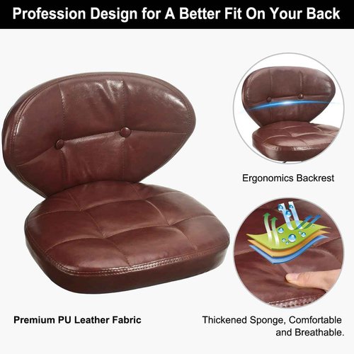 JOSTZHXIN Swivel Stool with Wheels, Rolling Chair with Back, Home Office PU Leather Rolling Stool, Height Adjustable, Massage, Brown