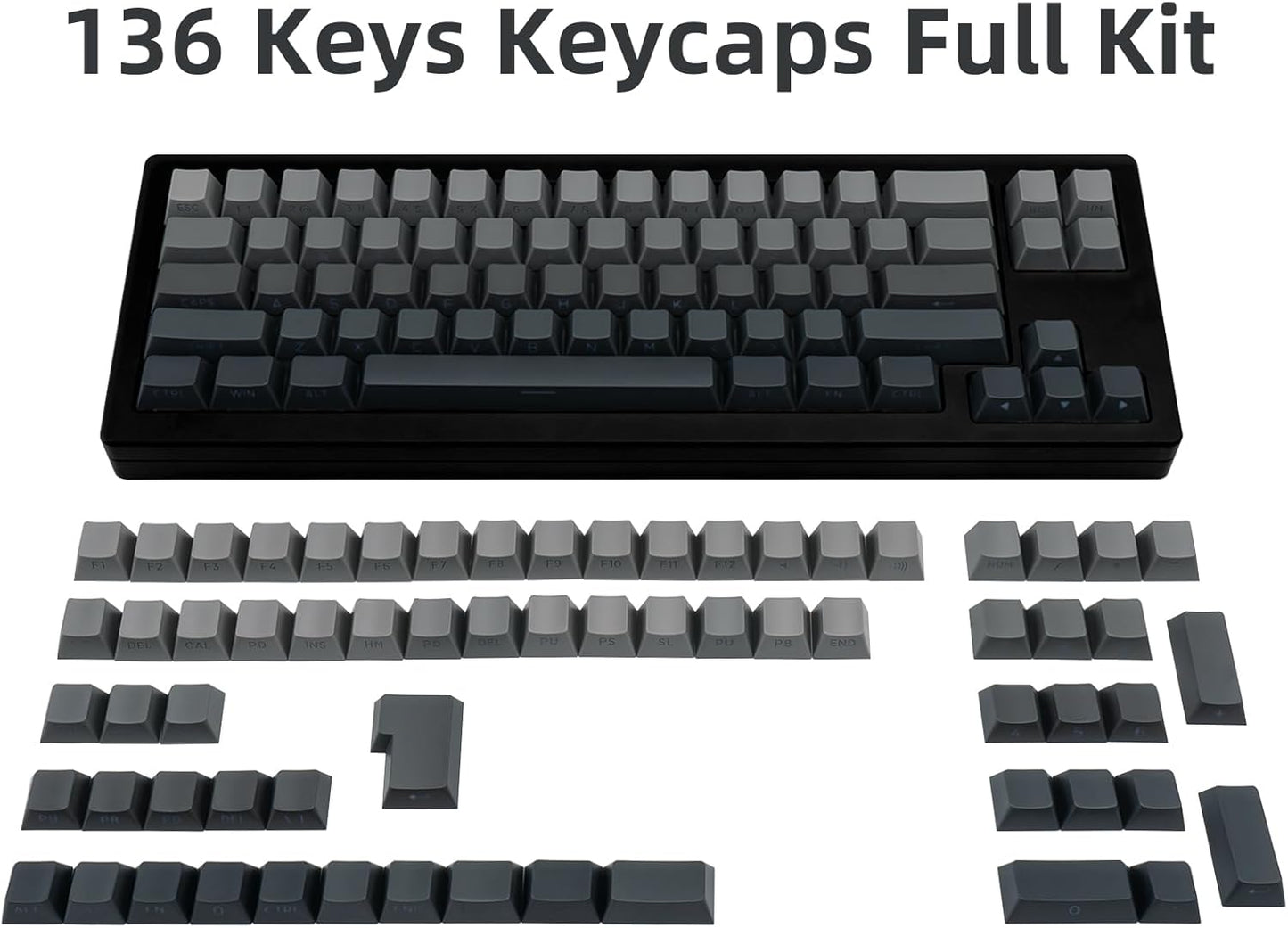 136 Keys Gradient Purple Cherry Profile Keycaps, PBT Double Shot Key caps, Side Print Shine Through Keycap, Backlit Custom Keycaps 60 Percent for ANSI/ISO Layout Cherry Mx Mechanical Keyboard