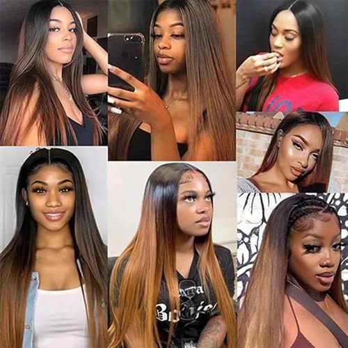 T1B430 Ombre Brown Bundles Human Hair 26 28 30 Inch Straight Human Hair Bundles Human Hair Brown Bundle T1B/4/30 12A Unprocessed Brazilian Virgin Hair Quick Weave for Black Women