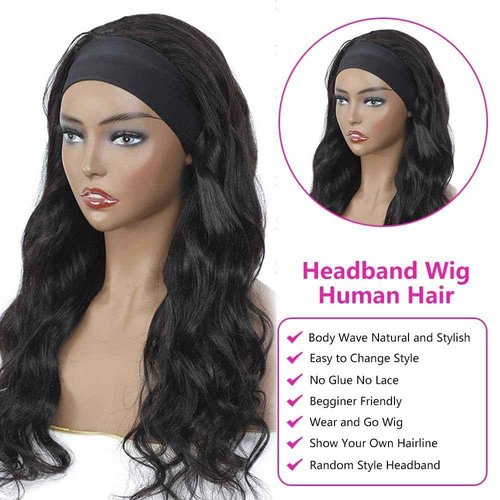 Sungirl Headband Wig Human Hair Body Wave Headband Wigs for Black Women 20 Inch None Lace Front Wig Wear and Go Glueless Wigs Machine Made Brazilian Virgin Natural Color