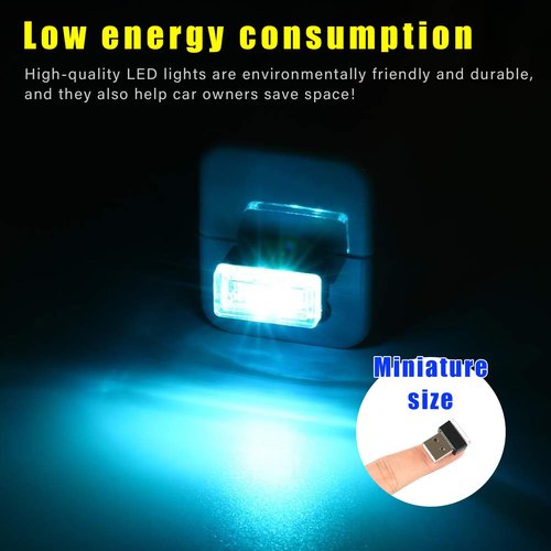 Augeny 4 PCS USB LED Car Interior Atmosphere Lamp, Plug-in USB Decor Night Light, Portable Auto Ambient Lighting Kit, Universal Vehicle Interior Accessories for Most Cars (Ice Blue)