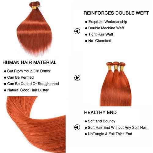 Color 350 Bundles Human Hair Ginger Straight Human Hair Bundles Orange Bundles Human Hair 24 24 24 Inch Ginger Orange Bundles Remy Hair Weave Orange Bundles