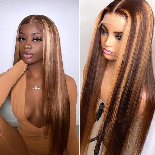 13X6 Highlight Lace Front Wig Human Hair Pre Plucked Ombre 4/27 Lace Front Wig Human Hair 180 Density Highlight Human Hair 32 Inch