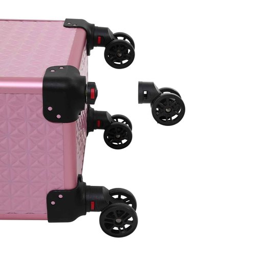 Rolling Train Case 4-in-1 Portable Makeup Train Case Professional Cosmetic Organizer Makeup Traveling case Trolley Cart Trunk (pink)
