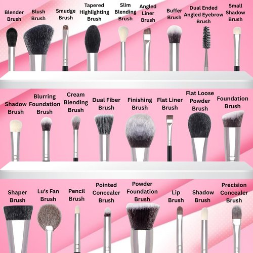 25-Piece Professional Makeup Brush Set - Premium Synthetic Brushes for Eyeshadow - Soft Bristles for All Skin Types - Natural Non-Irritating brush Hair - Natural Birch Wood Handles