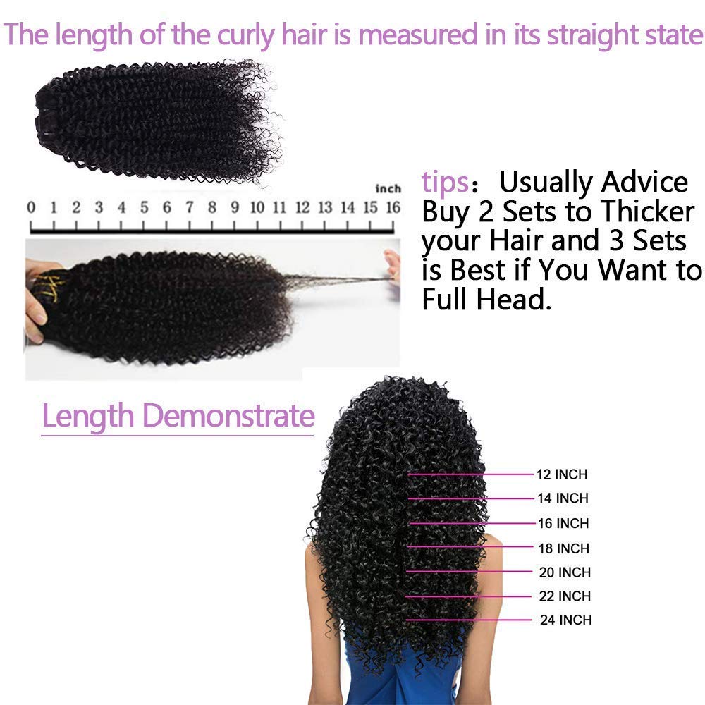 24 Inch Kinky Curly Clip ins Human Hair 110g 8pcs 20 Clips 3C 4A Curly Clip In Hair Extensions Real Human Hair Brazilian Virgin Hair Full Head for Women Natural Black
