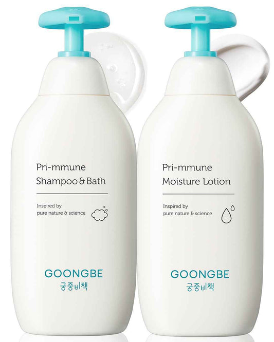 GOONGBE Pri-mmune Shampoo Bath & Moisture Lotion - Korean Baby Cleanser and Body Lotion - Hypoallergenic Moisturizing & Calming Daily Skincare - Gentle Cleanse, Naturally Derived, 11.8 oz.