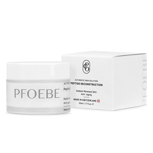 Pfoebe & Co. Peptide Reconstruction Cream | Face, Neck, Jawline, Decolletage | Swiss Glacier Water Infused | Firm & Tighten | Deep Care for Sun Damage | Time-Defying Hydration | Radiant Skin - 50ml