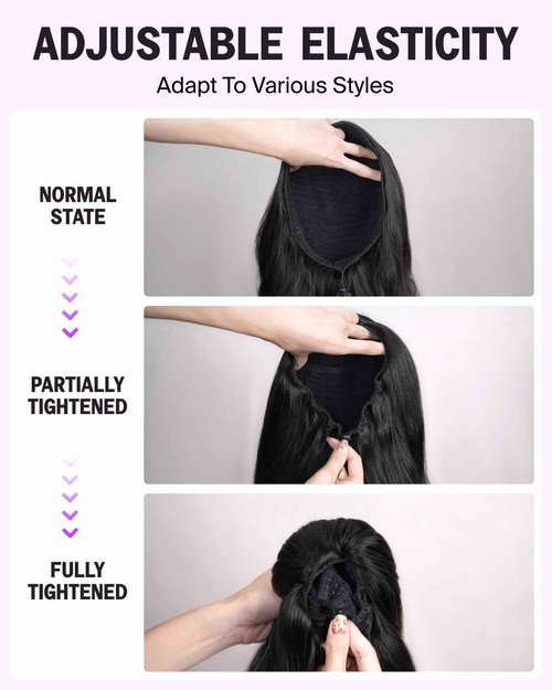 Megalook hair Yaki Straight Half Wig Human Hair Drawstring Ponytail Wig 3 In 1 Beginner Friendly No Lace Flip Over Half Wig Headband Wig Human Hair 200% Density Glueless Wigs for Women 20 Inch