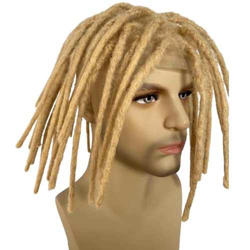 Voloria 8inch Transparent Full Lace Base Afro Dreadlock Extensions Toupee For Men and Women, 0.6cm Loc Extensions Human Hair Dreadlock 10x8inch #613 Blonde Color