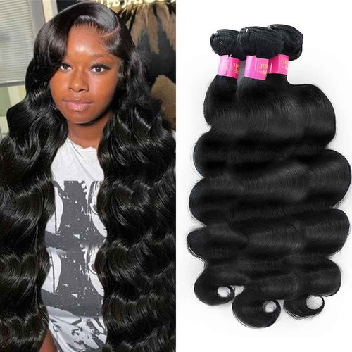 12A Body Wave Bundles Human Hair 16 18 20 Inch Human Hair Bundles 100% Unprocessed Brazilian Virgin Hair 3 Bundles Human Hair Extensions for Women Quick Weave Hair Natural Black