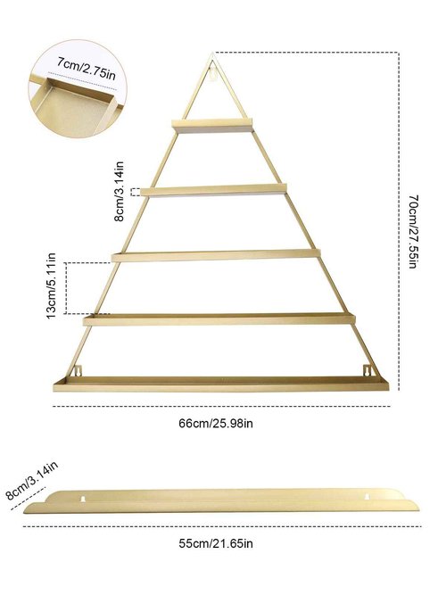 Lorvain Metal Wall-mounted Nail Polish Storage Racks 5 Tiers Gold Triangular Display Rack Cosmetic Display Cases Lipstick Perfume Wall Shelf Essential Oil Organizers for Home Spa Nail Salon Shop