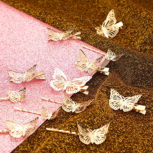 24 Pieces Halloween Butterfly Hair Clips Metal Butterfly Hair Clamps Metallic Hollow Butterfly Hairpins Clips Hair Accessories for Women Girls Weddings Bride, 2 Styles and 2 Sizes (Gold)